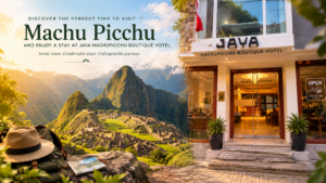 Panoramic view of Machu Picchu's ancient Inca ruins and green Andes mountains under a partly cloudy sky. Copy alt text
